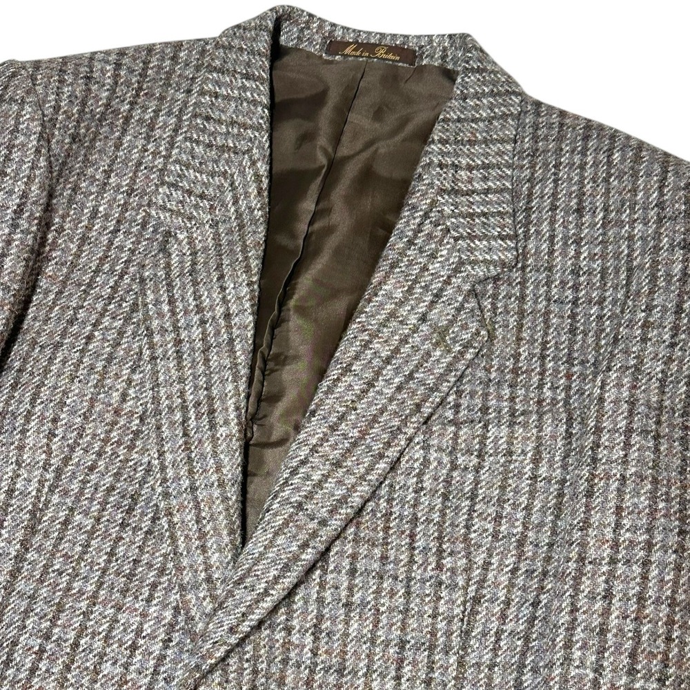 Dunn & Co Harris‎ Tweed Blazer Mens 46R Brown Grey Wool Made in Britain